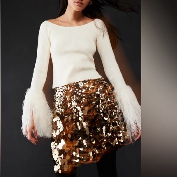 FREE PEOPLE GOLD SEQUIN SKIRT - Picture 3 of 13